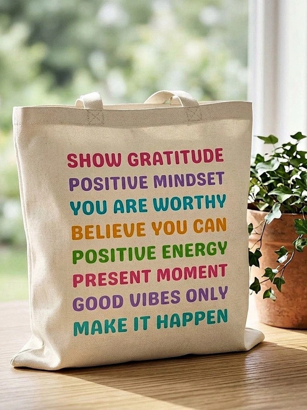 Positive Mindset Quote Tote in Cream